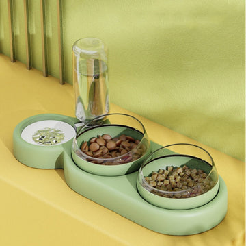 2-in-1 Elevated Pet Bowl | Dry & Wet Separation + Auto Water Fountain | For Dogs & Cats