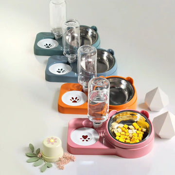 Double Pet Bowl Set – Food & Water Feeder for Dogs & Cats