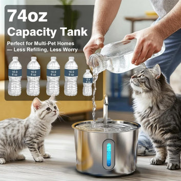 Stainless Steel Cat & Dog Water Fountain – 2.2L Ultra-Quiet Filtered Drinker